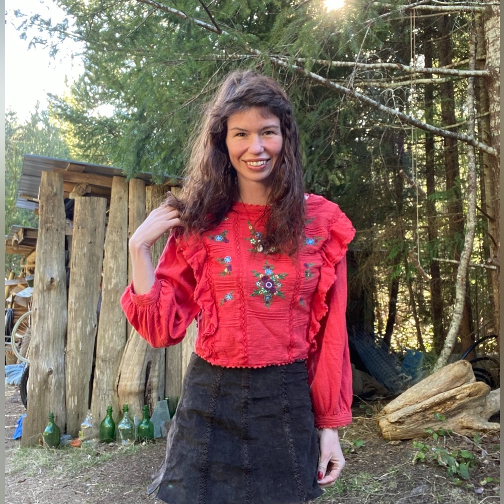 Free People Blouse Bohemian Embroidery